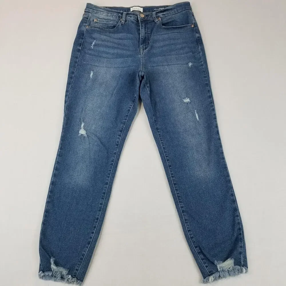 Nicole Miller Jeans Womens 10 Blue Soho High Rise Ankle Skinny Distressed Denim